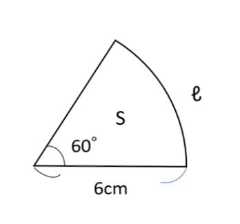 半径6cm　中心角60°のおうぎ形